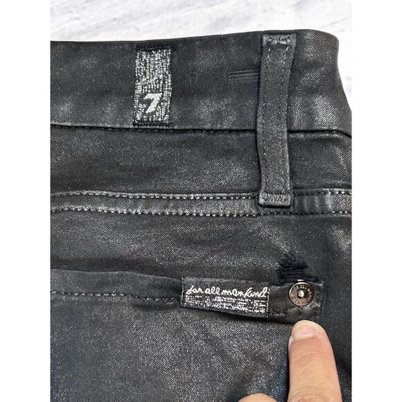 7 For All Mankind Wax Coated Skinny Jeans Size 27 Black - Picture 9 of 9